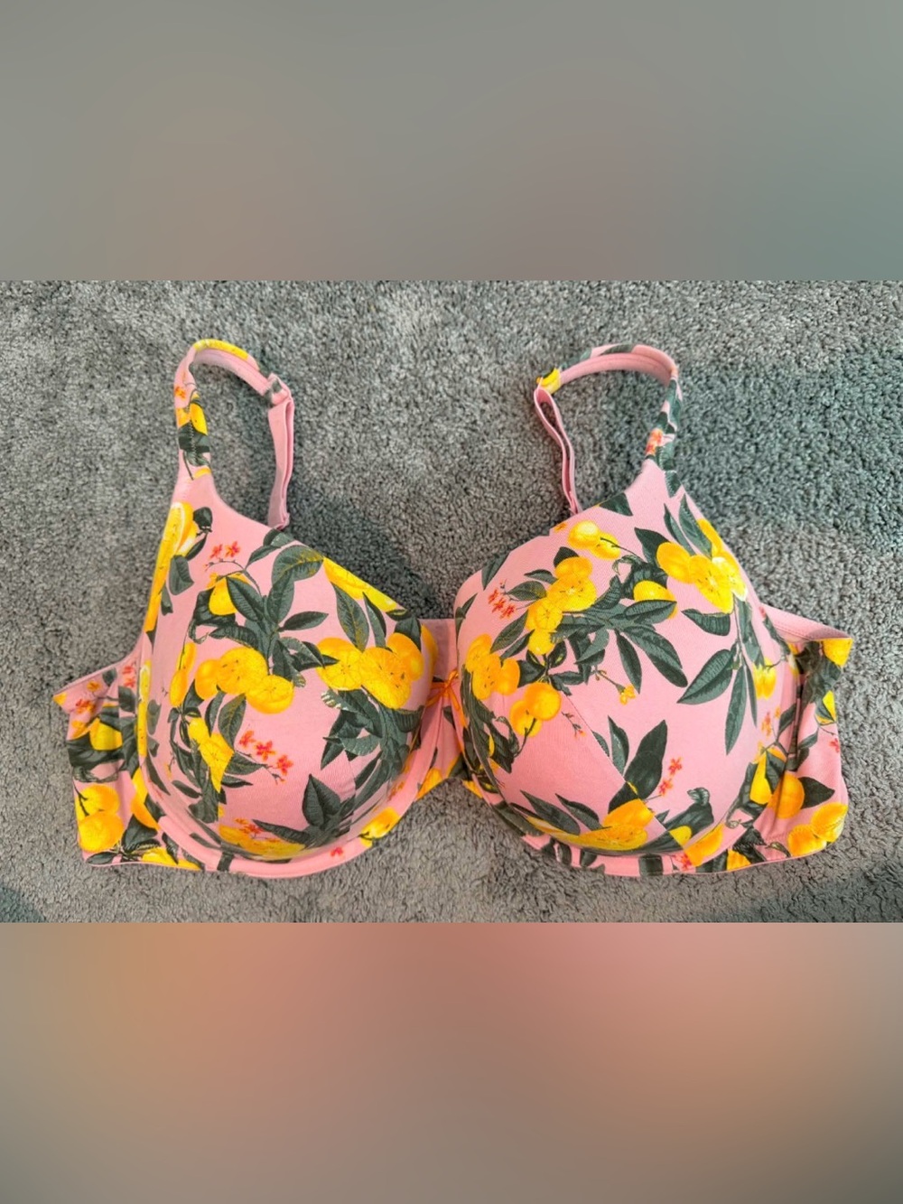 Cacique Pink Bra with Yellow Citrus Floral Print